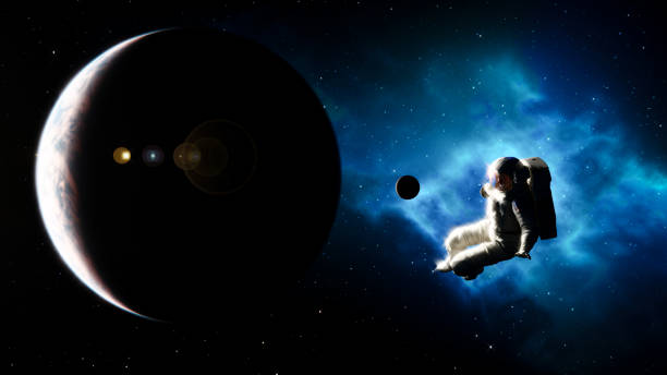 istock 3d illustration. Astronaut in outer space over the planet Earth. Elements of this image furnished by NASA 1448932606