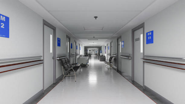 istock 3d illustration.  Empty Corridor In Modern Hospital 1448932619