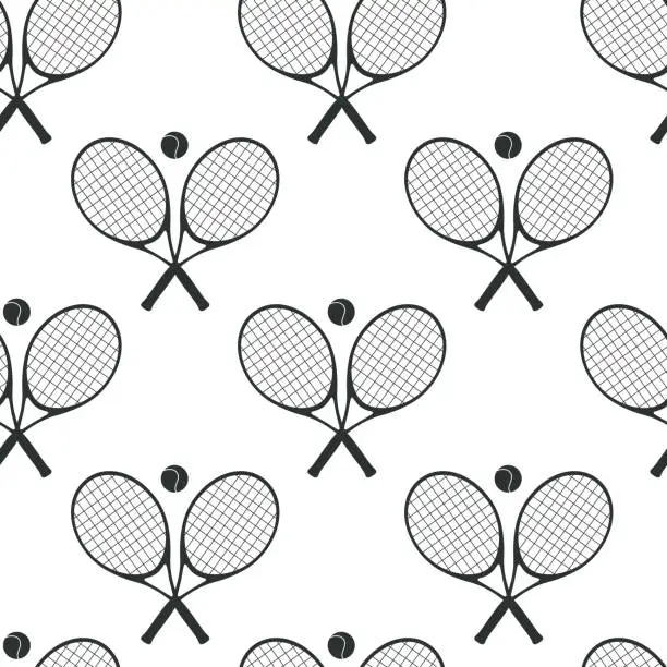 Vector illustration of Hand drawn seamless pattern. Tennis rackets and balls