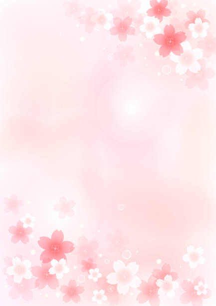 水彩画のような桜色のフレームデザイン - pink background cherry blossom frame illustration and painting点のイラスト素材／クリップアート素材／マンガ素材／アイコン素材