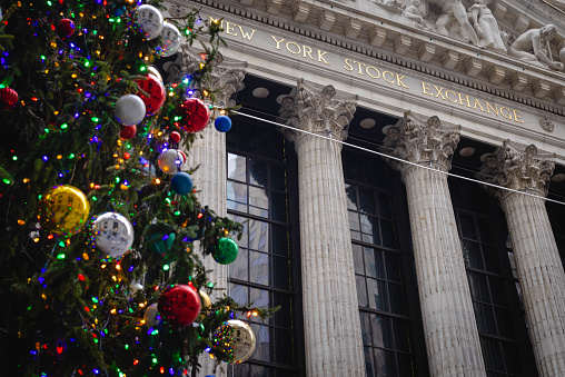 The NYSE Christmas tree in front of the NYSE