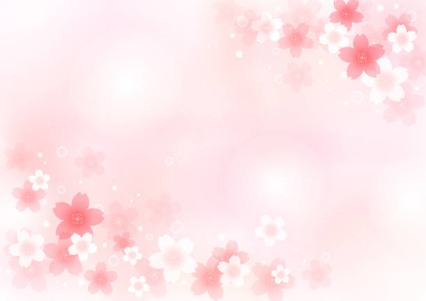 水彩画のような桜色のフレームデザイン - pink background cherry blossom frame illustration and painting点のイラスト素材／クリップアート素材／マンガ素材／��アイコン素材