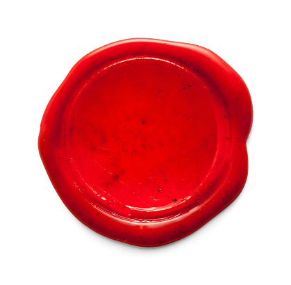 Red Wax Seal With Copy Space Cut Out On White.