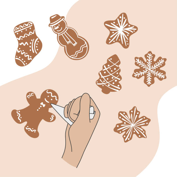 Decor gingerbread cookies. Image hands, top view. The process of making gingerbread cookies. Image hands. Vector illustration gingerbread man cookie cutter stock illustrations