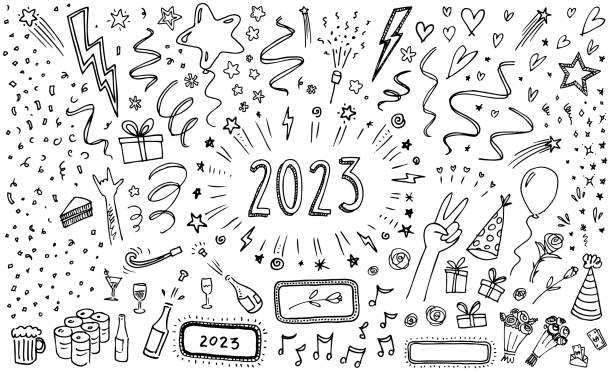 2023 эскиз новогодней вечеринки празднование пригласить - happy new years stock illustrations