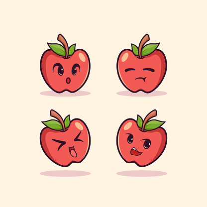Fruta DE Apple Rojo Feliz DE Dibujos Animados Vector Fruta DE Apple Rojo Feliz DE Dibujos Animados Vector