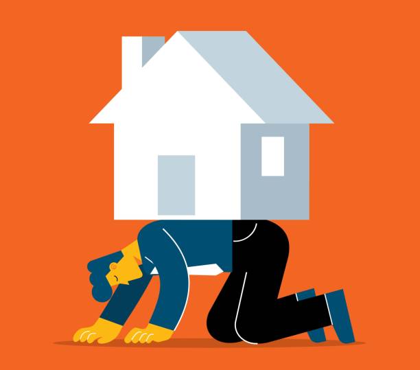 Home Loan - businessman Businessman under the Big House poverty illustrations stock illustrations