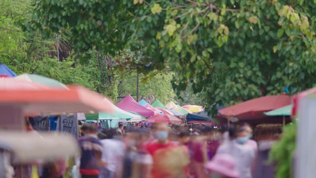 Time-lapse of people in the morning fresh market in Thailand, Nakhon Ratchasima Province
