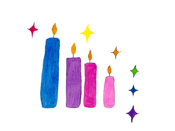 four Advent candles and stars children's pencil drawing, children's drawings on the theme of advent, four Advent candles and stars children's pencil drawing, children's drawings on the theme of advent, mosman stock illustrations