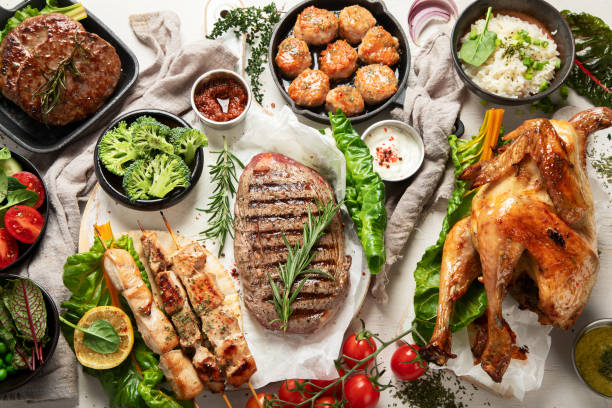 istock Assortment of healthy cooked meat. 1448967096