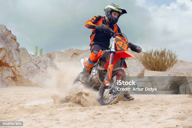 Young Man Practice Riding Dirt Motorcycle Stock Photo - Download Image Now - 30-34 Years, Activity, Adult