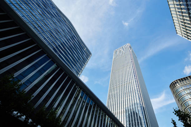 Low angle shot of skyscrapers in Lujiazui, Shanghai, China