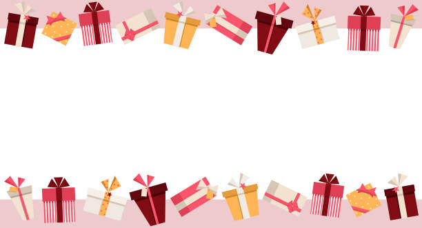 горизонтальный баннер с подарочными коробками с пространством для копирования. простой дизайн форм для нового года, рождества, дней рожден - birthday card greeting card banner striped stock illustrations