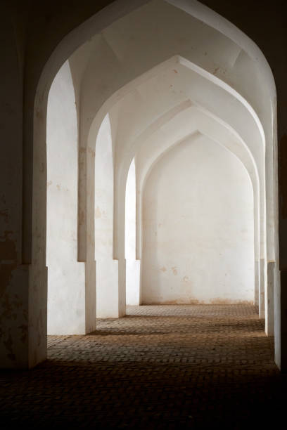 istock Light and and shadows in vaulted corridor 1448988890