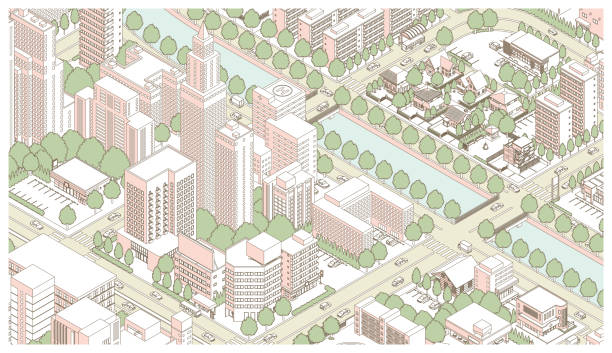 街並みを立体的に見渡せます。都市 景観。 - map city town built structure点のイラスト素材／クリップアート素材／マンガ素材／アイコン素材