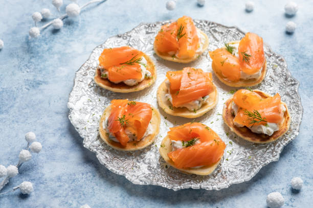 Blini with smoked salmon and sour cream