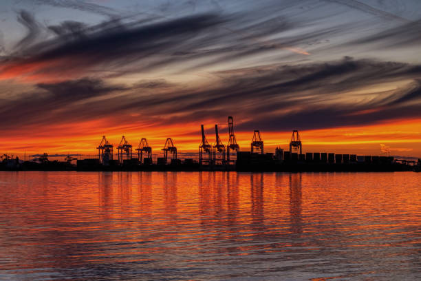 sunset glow at sea beach, Tsawwassen, Delta, BC, Canada