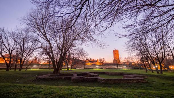 torre de chindia em targoviste, romania durante o pôr do sol - tirgoviste - fotografias e filmes do acervo