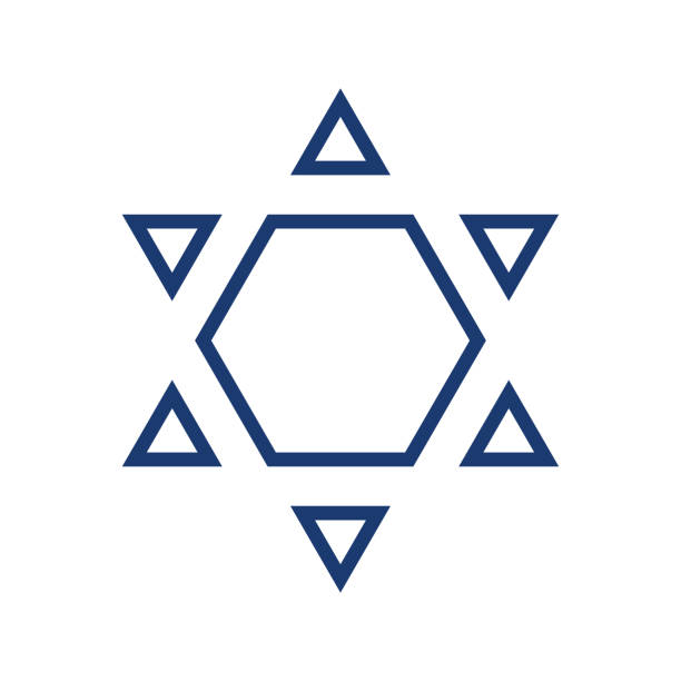 six-pointed star from hexagon and triangles in outline style. Jewish star of David like a geometric sun vector illustration six-pointed star from hexagon and triangles in outline style. Jewish star of David like a geometric sun vector illustration magen david adom stock illustrations