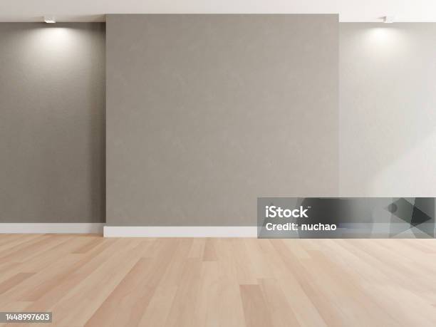 3d Rendering Of Empty Room With Wooden Floor And Concrete Wall Stock Photo - Download Image Now