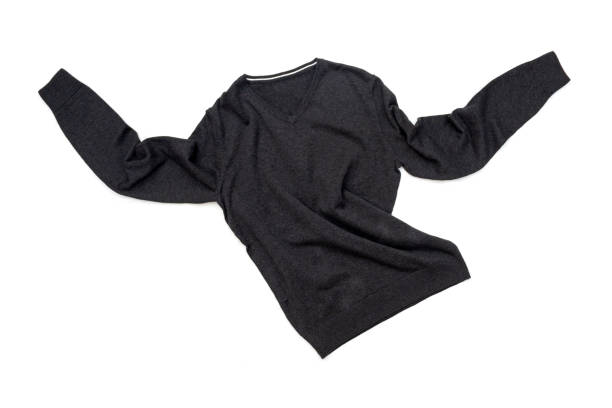 istock Casual crumpled grey sweater, pullover isolated on white, top view 1448998992