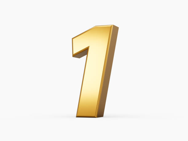 istock Golden metallic alphabet, Number one, White background 3d illustration 1449000599