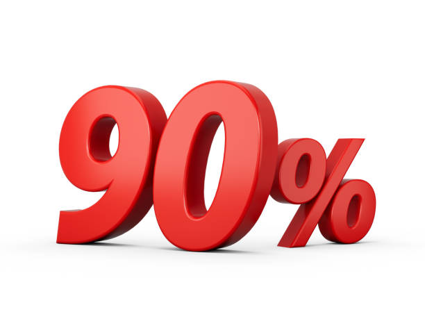 istock 3d Red Ninety % 90 Percent Sign on White Background 3d illustration 1449000763