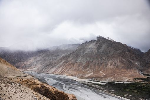 Forest, plains and rivers of Nubra Valley in the Himalayas