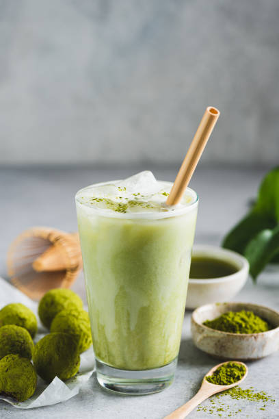 istock Cold Matcha Latte Ice In Glass 1449006399