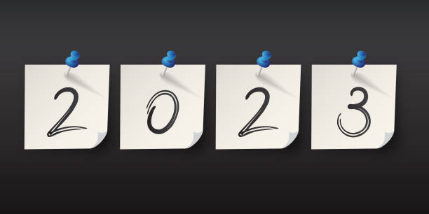 istock 2023 happy new year. numbers minimalist style. vector linear numbers. design of greeting cards. vector illustration. 1449007452