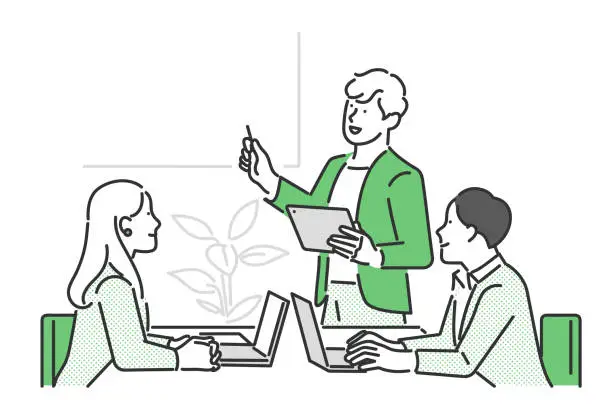 Vector illustration of business person giving a team presentation.