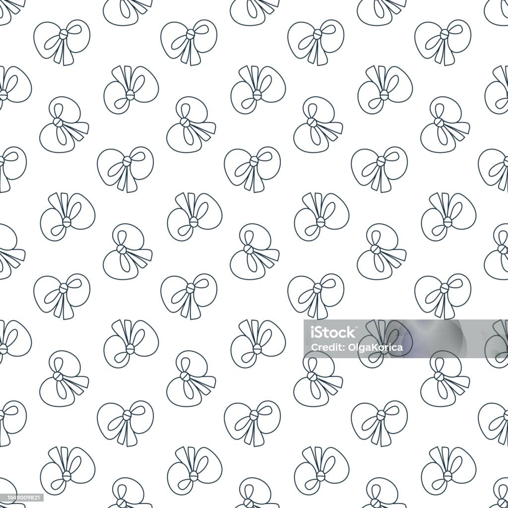 Bow Pattern Line Bow Line Art On White Background Seamless Pattern Festive Knotted Bow ...