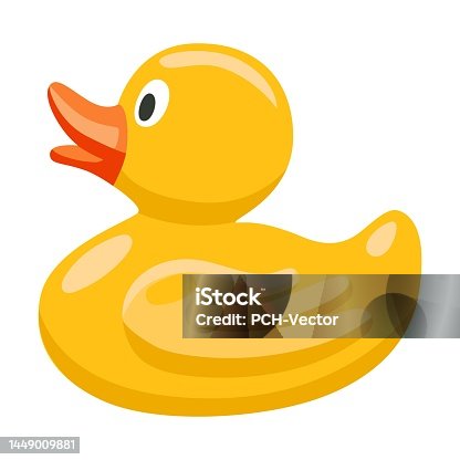 istock Rubber duck for swimming, colorful toy for kids vector illustration. Baby toy isolated on white background 1449009881