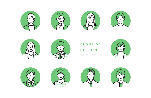 Avatar icon set of a business person working in a company