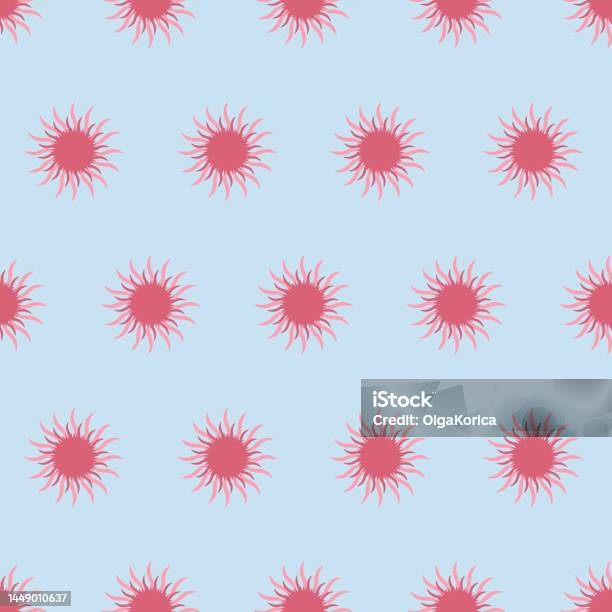 Pink Sun Pattern Pink Sun On A Blue Background Wavy Sun Ray Seamless Pattern For Textile ...