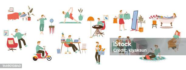 Humans Follow Routine Man Routine Daily Life Schedule Habits Flat Set Stock Illustration ...
