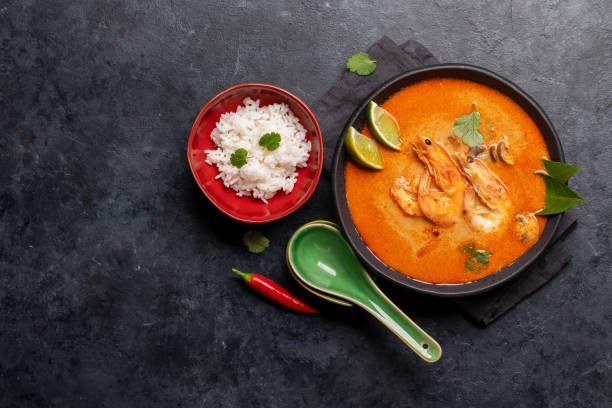 istock Thai Tom Yum Soup and bowl of rice 1449010908