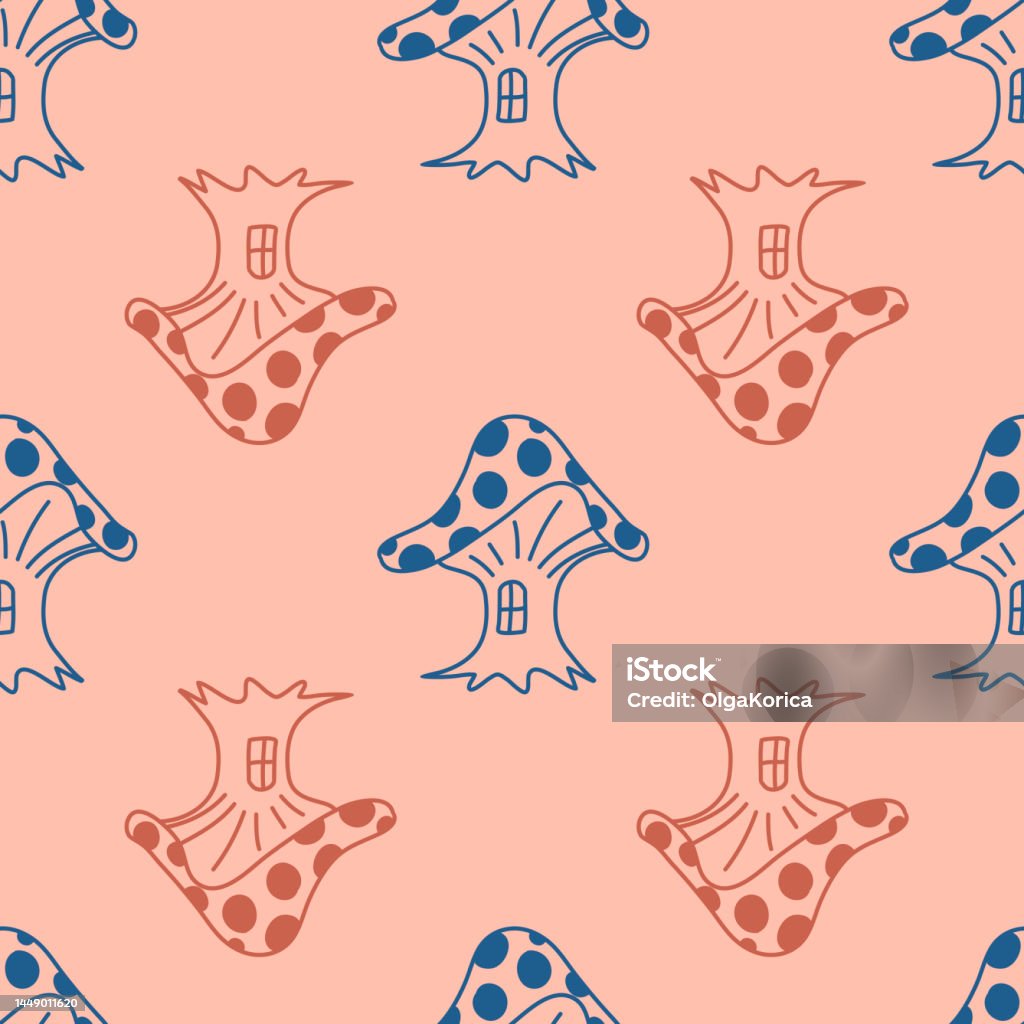 Toadstool Amanita Seamless Pattern Pink Pastel For Textile Design Stock ...
