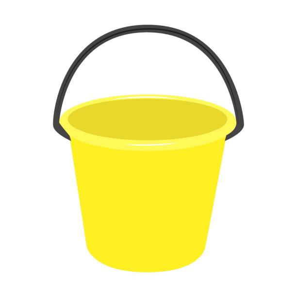 istock Yellow plastic bucket. Cleaning tools for housework cartoon illustration. Colorful broom, mop, sweeper isolated on white background 1449013139