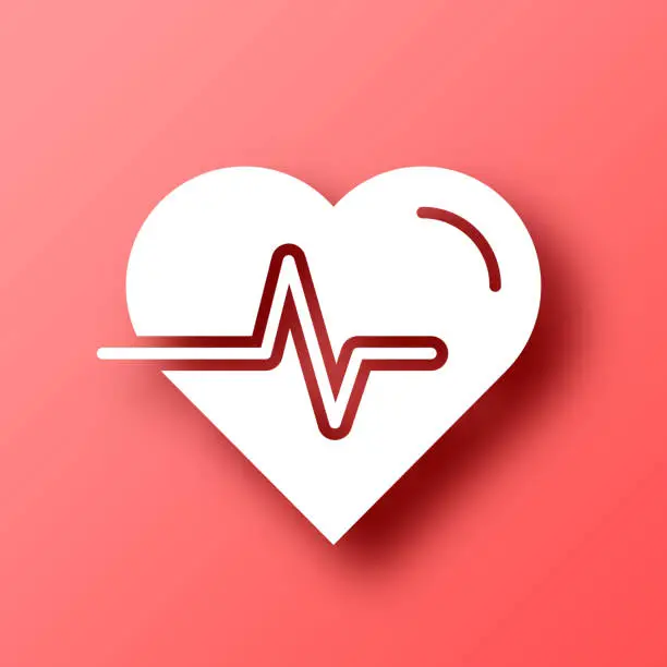 Vector illustration of Heartbeat - Heart pulse. Icon on Red background with shadow