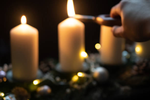 istock Christmas candles, Advent, White candesl and lights 1449015075