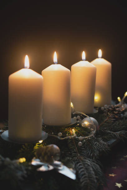 istock Christmas candles, Advent, White candesl and lights 1449015095