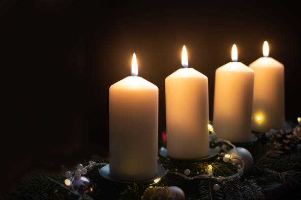 istock Christmas candles, Advent, White candesl and lights 1449015141