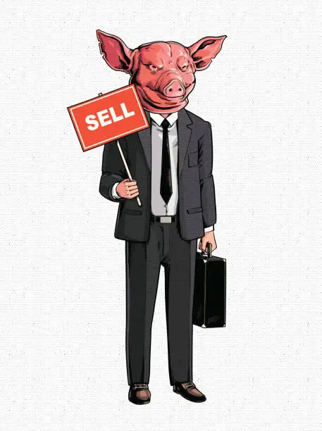 Vector illustration of Sleazy Dirty Salesman in pig mask