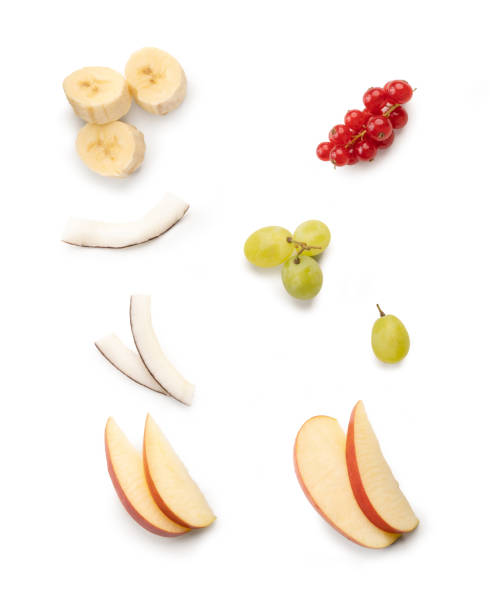 istock Fruit element - Apple slices, Red grape, banana pieces and grapes, isolated 1449019896