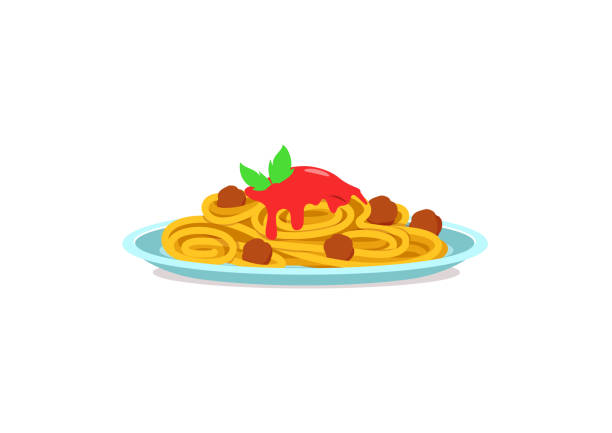 вектор свежих и теплых спагетти ручной работы - pasta italian cuisine food italian culture stock illustrations