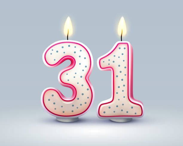 Happy Birthday years. 31 anniversary of the birthday, Candle in the form of numbers. Vector Happy Birthday years. 31 anniversary of the birthday, Candle in the form of numbers. Vector illustration number 31 stock illustrations