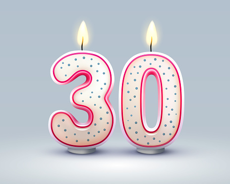 Happy Birthday years. 30 anniversary of the birthday, Candle in the form of numbers. Vector illustration