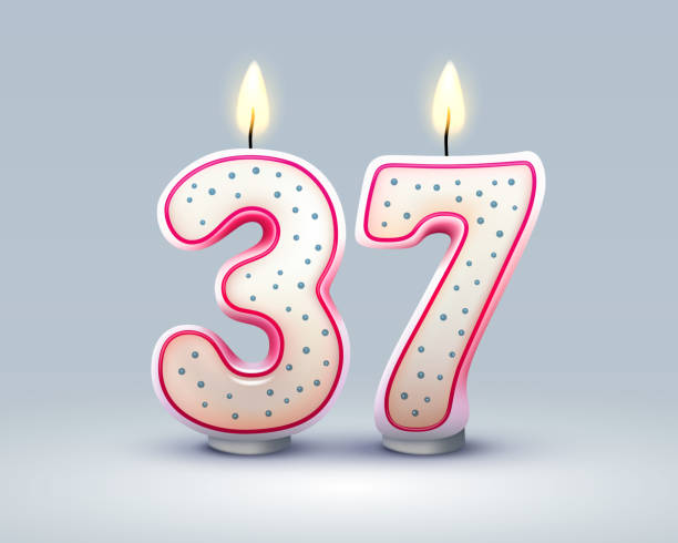Happy Birthday years. 37 anniversary of the birthday, Candle in the form of numbers. Vector Happy Birthday years. 37 anniversary of the birthday, Candle in the form of numbers. Vector illustration number 37 illustrations stock illustrations