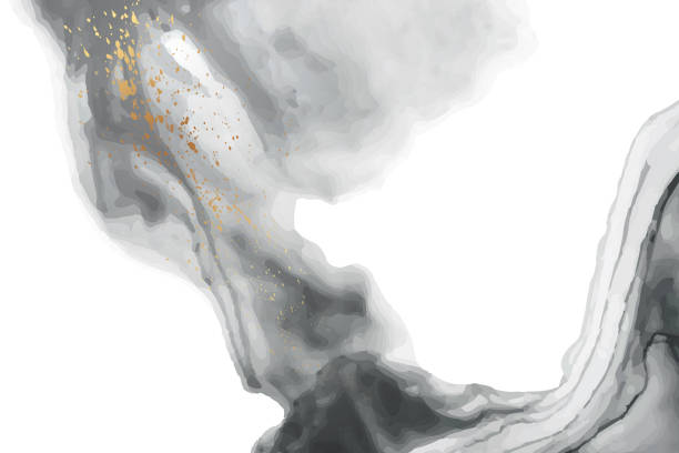 istock Watercolor background with abstract black ink waves and golden splashes. 1449031194